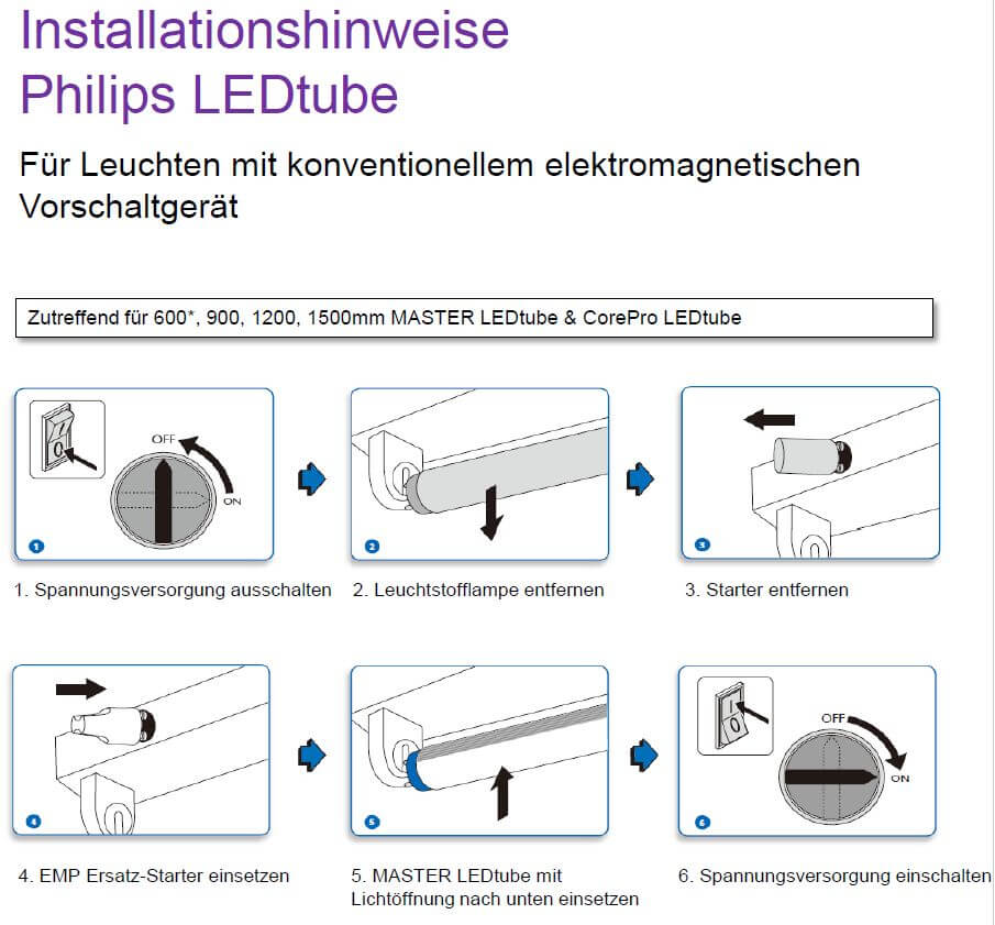 Installationsanleitung LED Röhre Philips